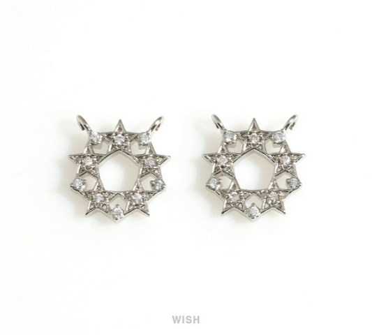 Five Star Pentagon Cubic Zirconia Charm in Rhodium, Star Pentagon Pendant / MMRH-691-P