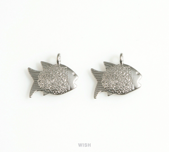 FIsh Charm in Matte Rhodium, Fish Pendant / MMRH-681-P