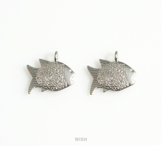 FIsh Charm in Matte Rhodium, Fish Pendant / MMRH-681-P