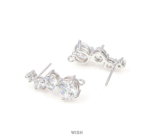 4 Round Cubic Zirconia Stud Earrings in Rhodium, Cubic Zirconia Ear Stud /CRH-025-E
