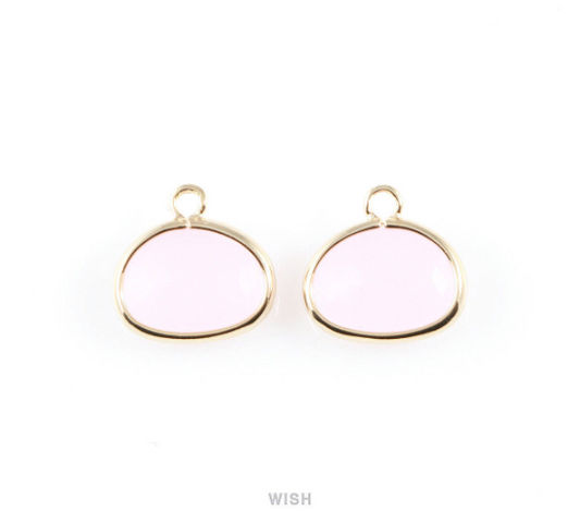 Rose Quartz Oval Glass Charm in Gold, Glass Framed Pendant / GRQG-039-P
