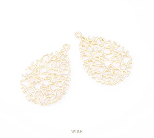 Branch Teardrop Pendants in Matte Gold, Teardrop Charms / MMG-046-P