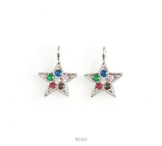 Silver Star with Birthstone Pendant, Multi Color Star Charm  / MRH-409-P