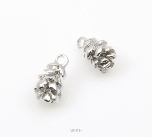Pinecone Pendant in Matte Rhodium, Pine Cone Charm /MMRH-246-P