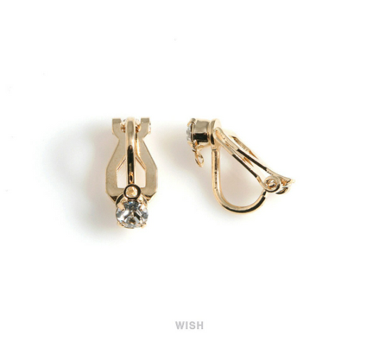 CZ Clip on Earring Converters in Gold, Non Pierced Earrings /FG-038-E