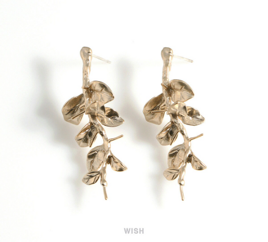 Branch and Leaves Stud Earrings in Matte Gold, Branch Stud Earrings / MMG-589-E