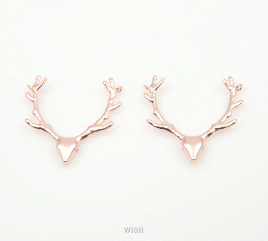Reindeer Antler Pendants in Matte Rose Gold, Antler Charm / MMRG-178-P