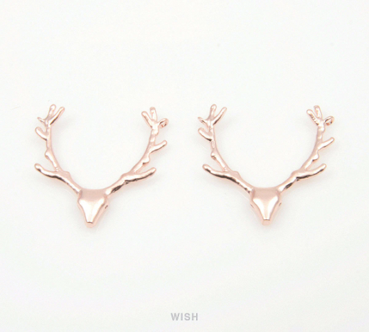 Reindeer Antler Pendants in Matte Rose Gold, Antler Charm / MMRG-178-P