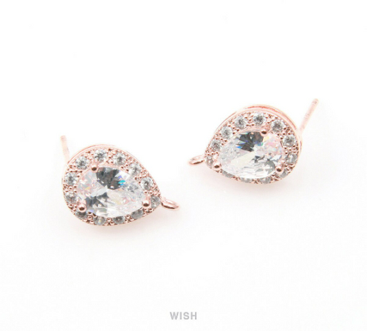Teardrop Cubic Ear Post in Rose Gold, 12 Sub Cubic Zirconia /CRG-003-E