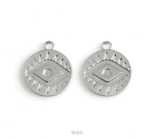 Evil Eye Disc in Matte Rhodium, Evil Eye Coin Charm /MMRH-473-P