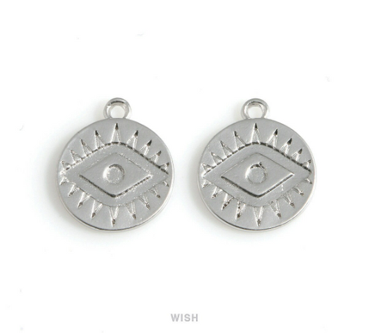 Evil Eye Disc in Matte Rhodium, Evil Eye Coin Charm /MMRH-473-P