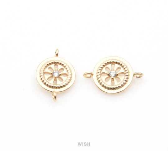 Button with Cubic Zirconia Pendant in Matte Gold, Button Charm / MMG-265-P