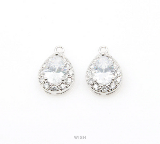Teardrop Cubic Zirconia Pendants in Rhodium, 12 Sub Cubic Zirconia / CRH-004-P
