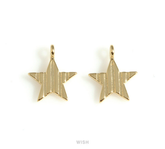 Stripe Star Pendants in Gold, Twinkle Star Charms  / MG-659-P