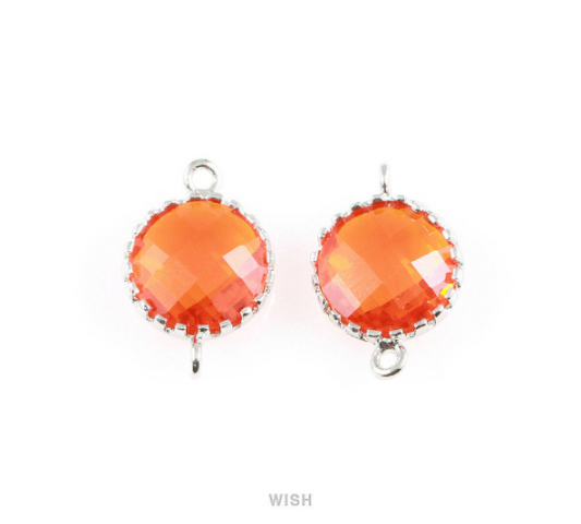 Citrine Faceted Glass Connector in Rhodium, Framed Round Connector/ GCNRH-008-P