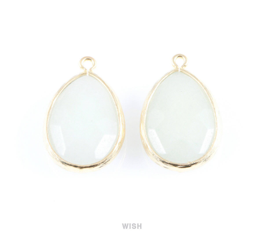 Light Mint Synthetic Stone Charms in Matte Gold, Framed Teardrop Pendant / SLMMG-010-P