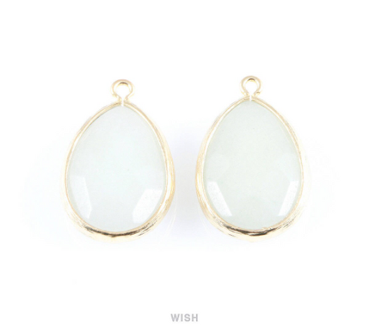 Light Mint Synthetic Stone Charms in Matte Gold, Framed Teardrop Pendant / SLMMG-010-P