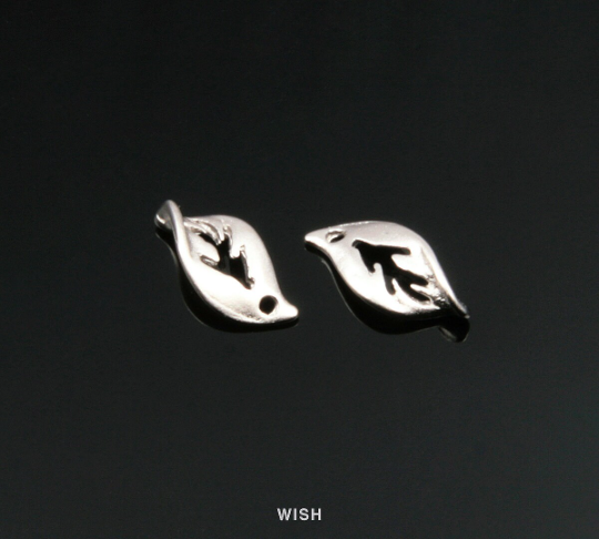 Fallen Leaves Pendants in Matte Rhodium, Small Leaves Charms / MMRH-152-P
