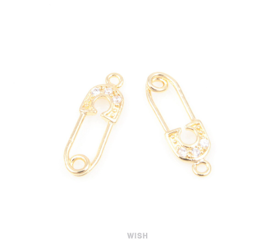 Safety Pin in Gold with 3 Cubic Zirconia, Safety Pin Charms / MG-084-P