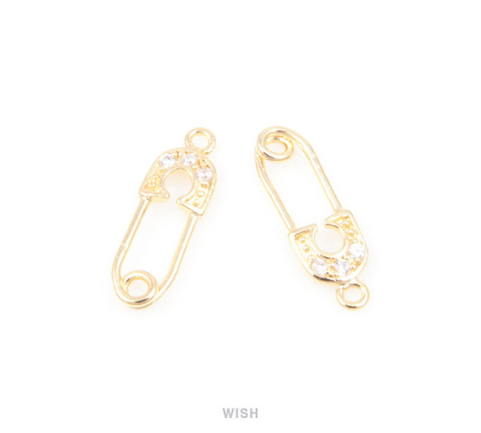 Safety Pin in Gold with 3 Cubic Zirconia, Safety Pin Charms / MG-084-P