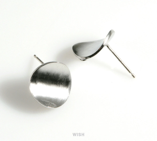 Concave Disc Stud Earrings in Rhodium, Concave Disc Ear Studs / MRH-598-E