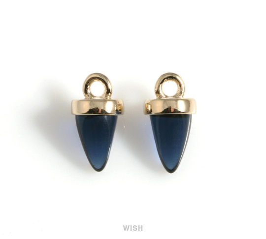Dark Sapphire Cone Glass Charm in Gold, Navy Point Gemstone Pendant / SNVG-120-P