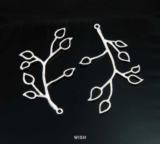 7 Leaves Branch Pendants in Matte Rhodium, Leaves and Branch Charms / MMRH-130-P