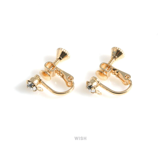 CZ Clip on Earring Converters in Gold, Non Pierced Earrings / FG-031-E