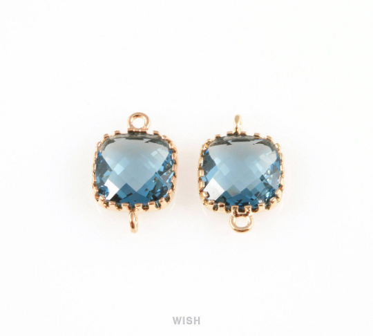 Montana Blue Faceted Glass Connector in Gold, Framed Square Connector / GMBG-007-P (1 Piece)