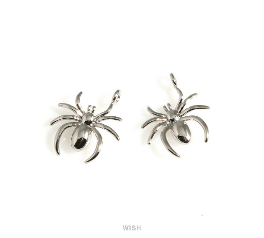 Solid Spider Pendants in Rhodium, Spider Charms / MRH-695-P