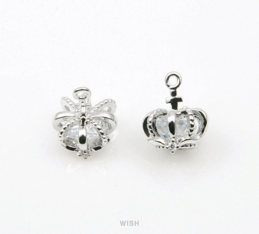 Large Cubic Zirconia in Rhodium Crown, Round Cubic Zirconia Crown / CRH-071-P