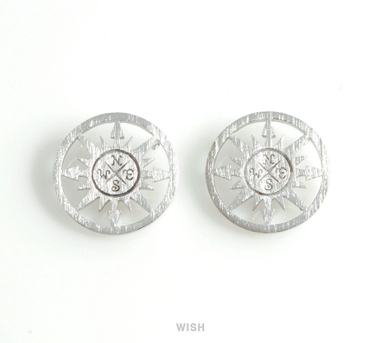Compass Disc Pendants in Matte Rhodium, Compass Charm / MMRH-431-P