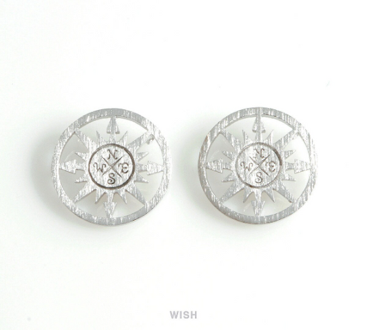Compass Disc Pendants in Matte Rhodium, Compass Charm / MMRH-431-P