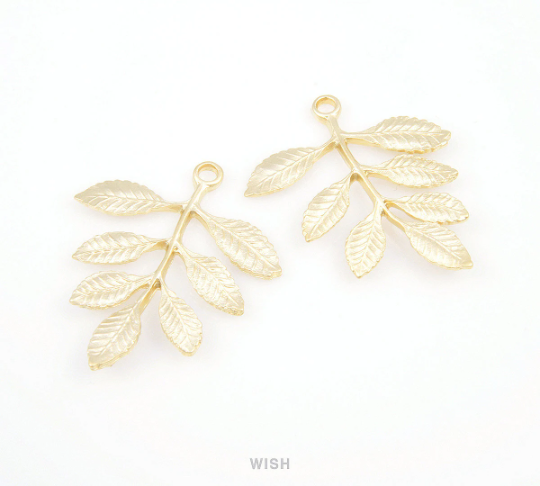 Seven Leaves Branch Connectors in Matte Gold, Branch Charms / MMG-089-C