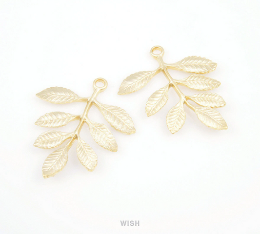 Seven Leaves Branch Connectors in Matte Gold, Branch Charms / MMG-089-C