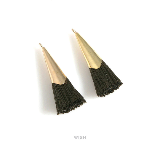 Dark Khaki Thread Tassel with Cone Cap in Gold, Khaki Cotton Thread Tassel / TOVG-005-T