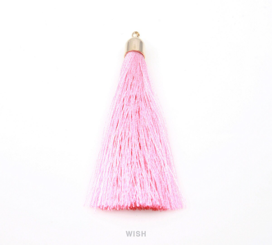 Pink Thread Tassel with Bell Cap in Gold, Cotton Thread Tassels / TPKG-003-T (Large)