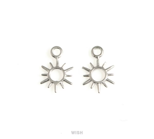 Small Sun Pendants in Matte Rhodium, Dainty Sun Charms / MMRH-624-P2