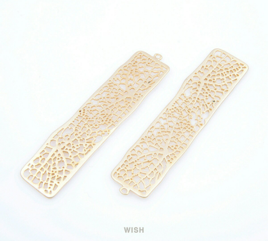 Mesh Bar Pendants in Matte Gold, Rectangle Net Charms /MMG-054-P (Large)