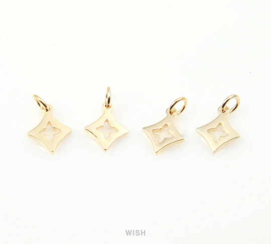 Twinkling Star Pendant in Gold, Gold Twinkling Star Charm/ MG-249-P (4pcs)