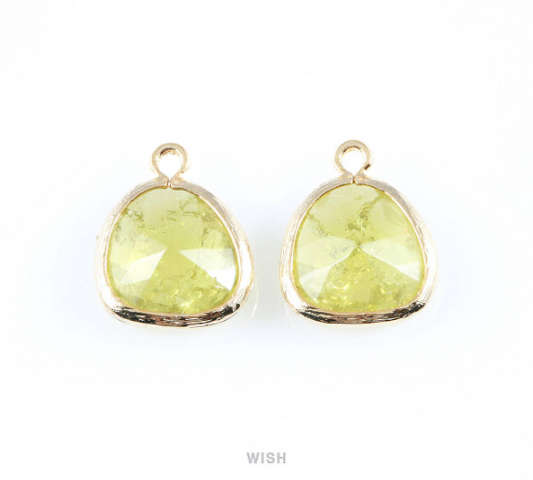 Apple Sparkle Glass Charm in Gold, Framed Drop Glass Bead / GAPG-013-P