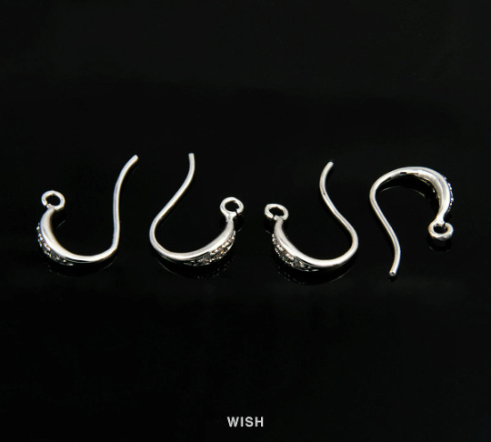 3 Cubic Zirconia Ear Hook in Rhodium, Cubic Zirconia Hook Earrings /CRH-035-E (4pcs)