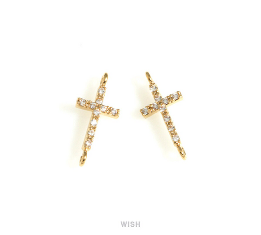Cross Cubic Zirconia Charms in Gold, Cross Pendants with 10 Rhinestones / MG-723-P
