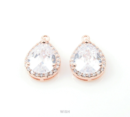 Teardrop Cubic Zirconia Pendants in Rose Gold, Sub Rheinstone / CRG-040-P (Large)