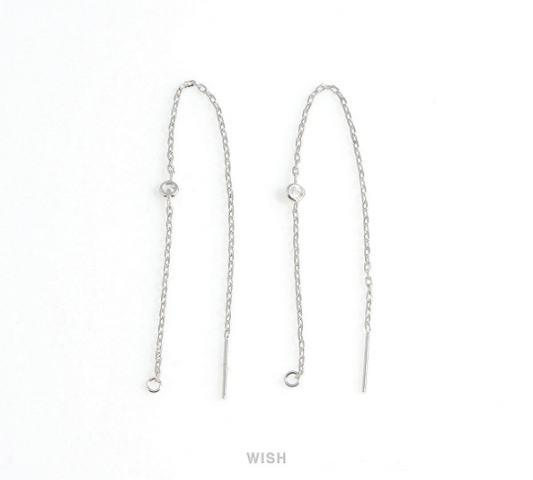 Silver Threader Earrings with a Cubic Zirconia, Chain Earrings /  FRH-027-E