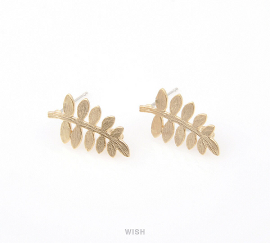 Leaves and Branch Stud Earrings in Matte Gold, Branch Ear Post / MMG-240-E