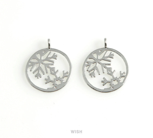 Snowflake in Circle Pendants in Rhodium, Snow Charm / MRH-449-P