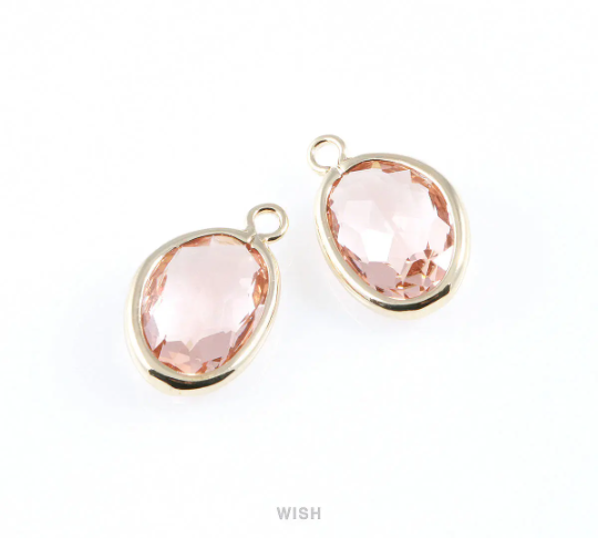 Peach Pear Glass Charm in Gold, Glass Framed Pendant / GPCG-040-P