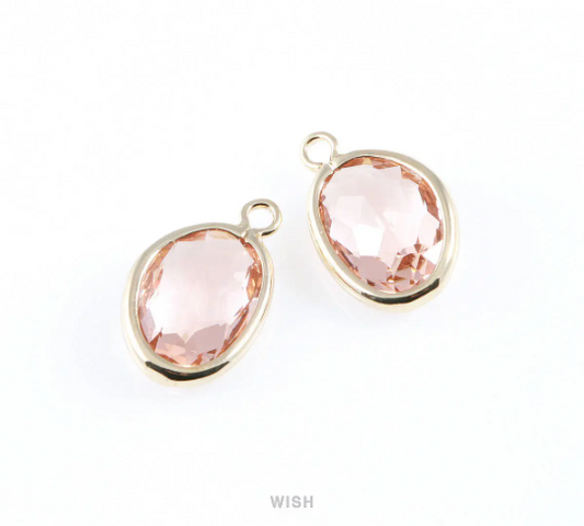 Peach Pear Glass Charm in Gold, Glass Framed Pendant / GPCG-040-P