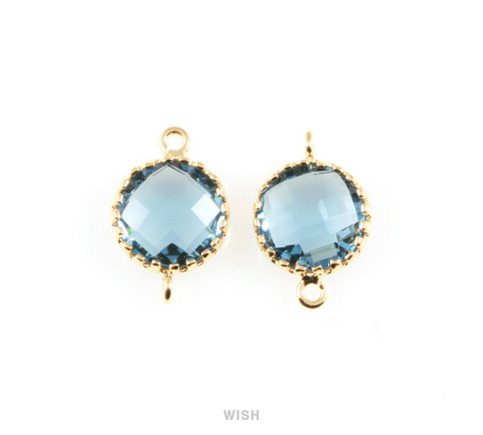 Montana Blue Faceted Glass Connector in Gold, Framed Round Connector / GMBG-008-P